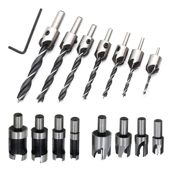 

SHGO HOT-8 Pieces HSS Taper Claw Type Wood Plug Cutter Drill Bits 5/8 inch 1/2 inch 3/8 inch 1/4 inch + 7 Pieces Countersink Dri