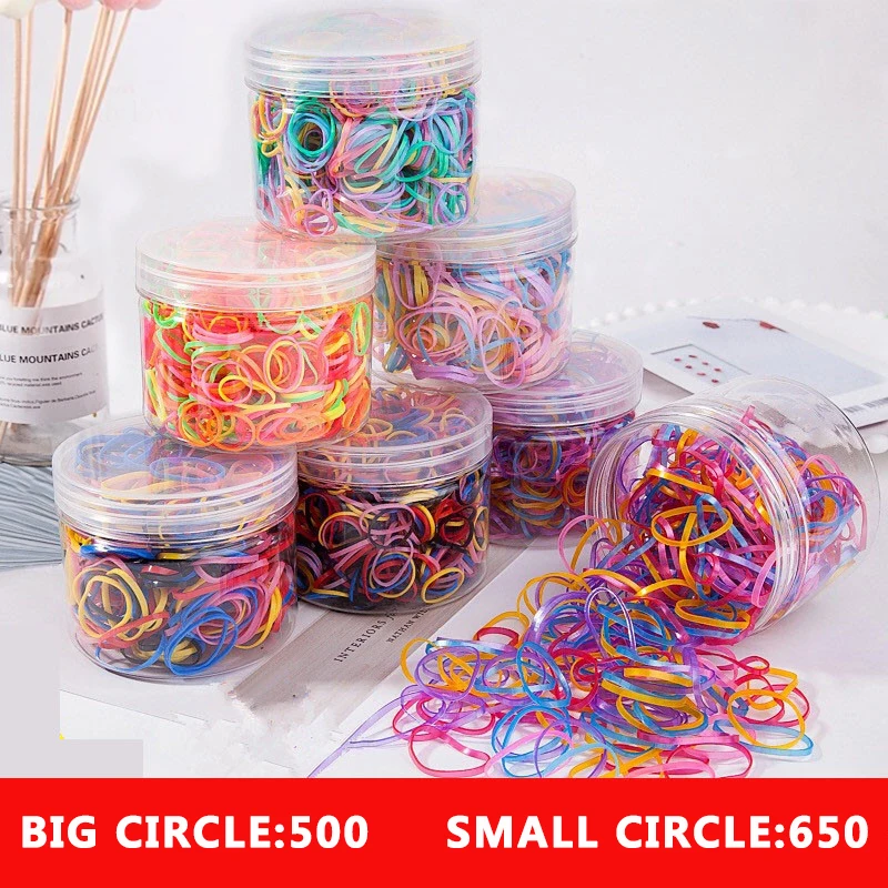 500/650Pcs Girls Colourful Ring Elastic Hair Bands Ponytail Holder Scrunchies Kids Safe Ropes Rubber Accessories |