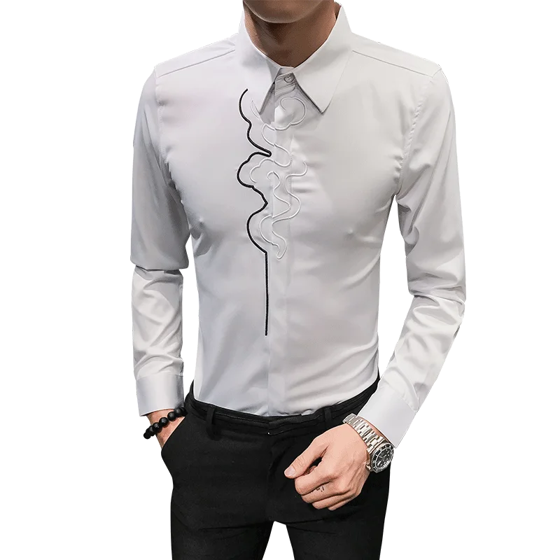 Модная мужская рубашка с длинным рукавом, черная, белая, приталенная, мужская, деловая, Повседневная рубашка, размер XXL, XXXL, для свадьбы, банкета, мужские рубашки