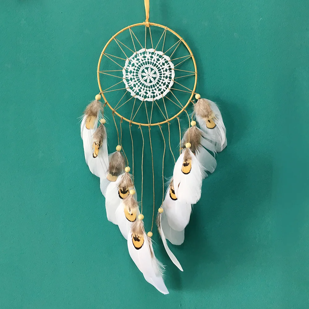

White Dreamcatcher Feather Pendant Simple Handmade DIY Two Sorts Feather Home Hanging Decoration Birthday Gift