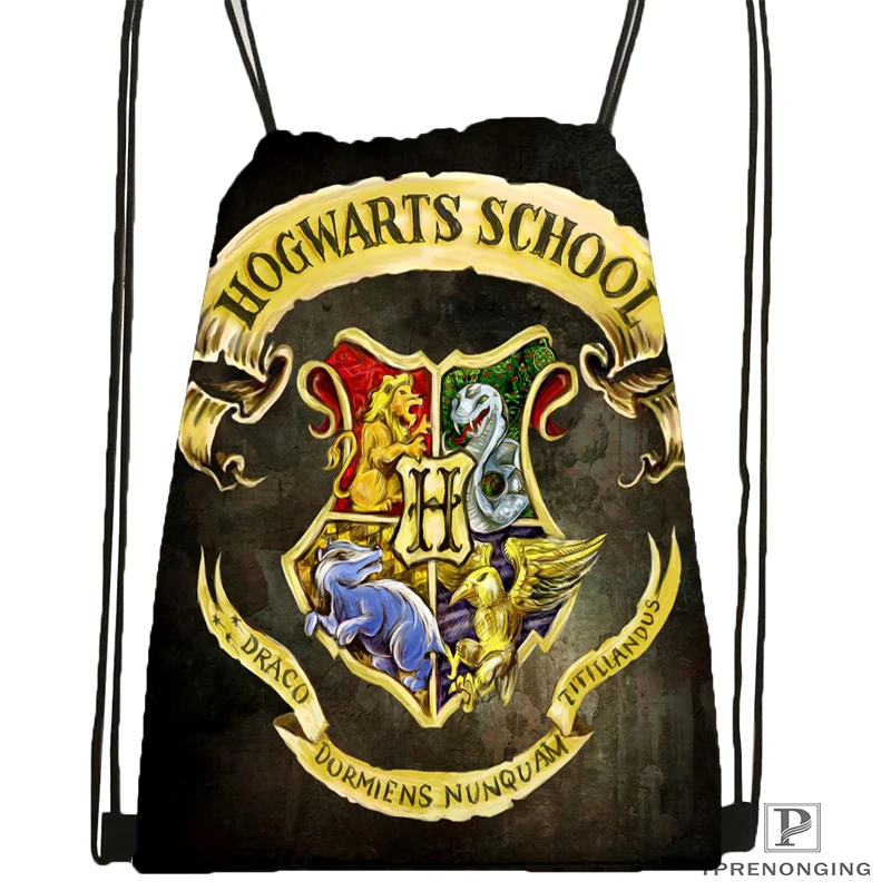 Пользовательские Hufflepuff логотип@ 091 походная сумка на шнурке милый рюкзак для детей(черная спинка) 31x40 см#180531-02-26