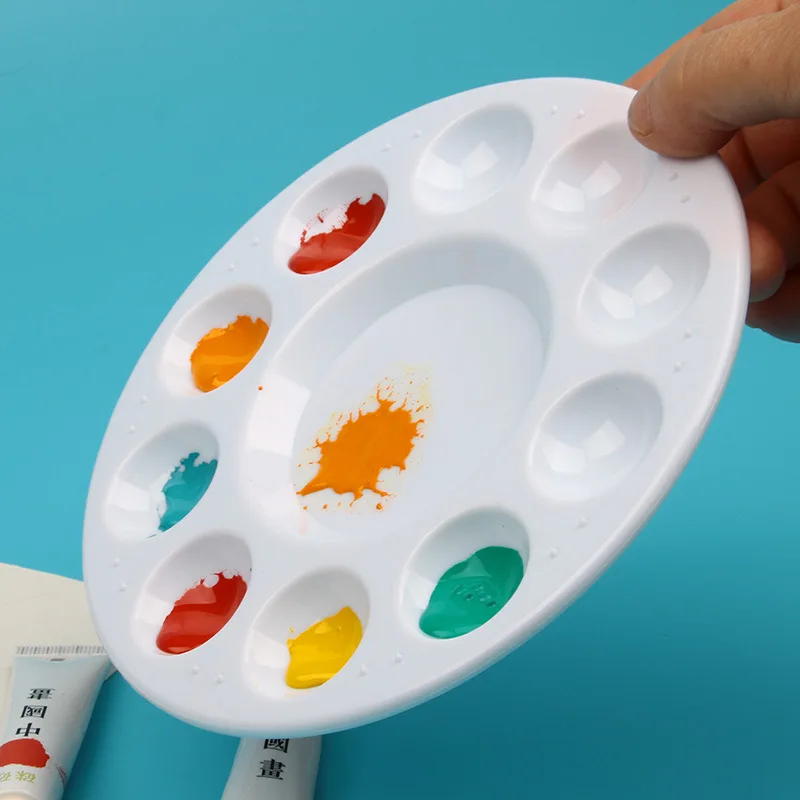 10-hole plastic round art painting palette white thickening Easy to clean non-stick plate simple coloring supplies for children color palette