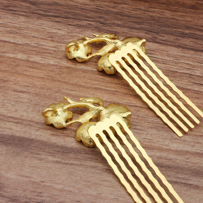 10 PCS 50x15mm 합금 꽃 지점 머리카락베이스 골드/실버 5 치아 헤어 빗 설정 DIY 쥬얼리 액세서리