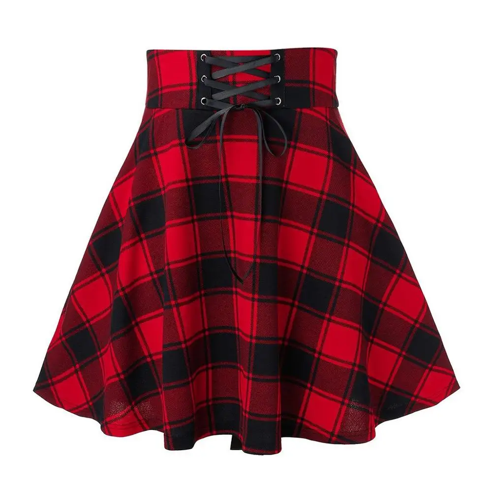 

2021 Summer Women Skirts High Waist Korean Style Pleated Skirts for Girls Cute Sweet School Plaid Bandage Mini Skirt Women