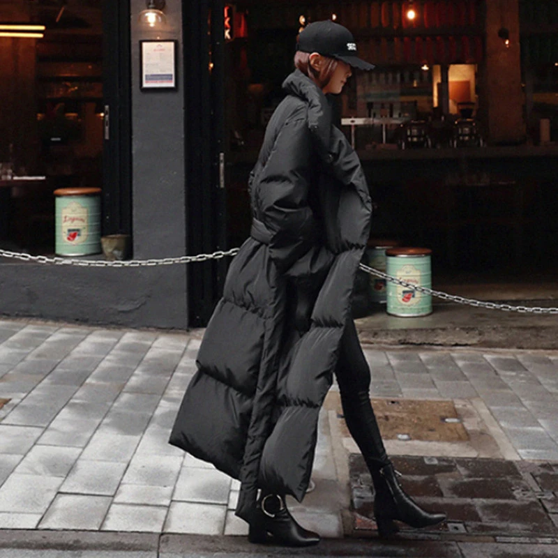 Зимняя Новая повседневная модная Темпераментная Женская свободная однотонная куртка до колена с капюшоном Z540