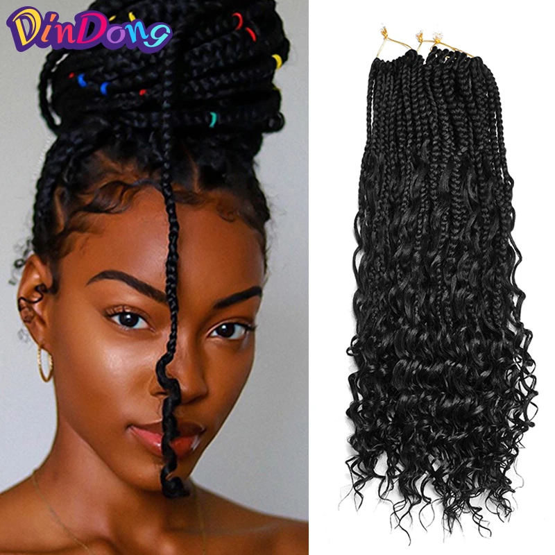 DinDong 18 inch Box Braids With Curl Synthetic Bohemian Box Braiding Ombre Messy Goddess Crochet Hair Extensions For Women