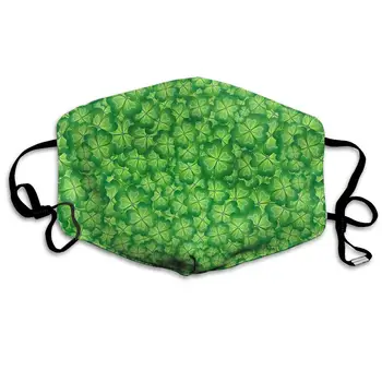 

St. Patrick's Day Green Four-Leaf Clover Washable Reusable Mask, Cotton Anti Dust Half Face Mouth Mask For Kids Teens Men