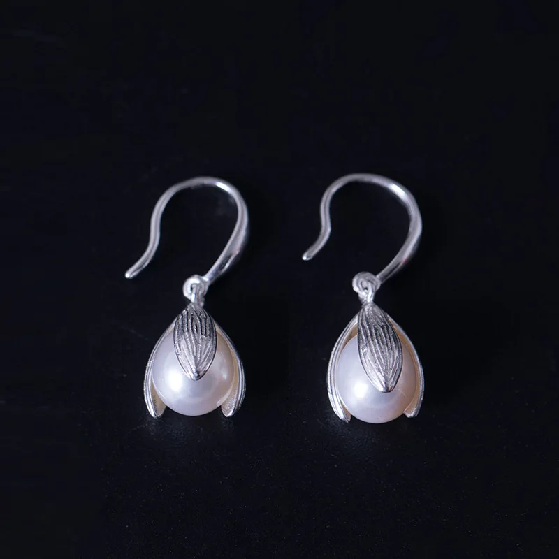 Серьги с жемчугом, серебряные серьги с пресноводным жемчугом, 925 тюльпан, три лепестка цветка, Женские Висячие серьги, женские свадебные ювелирные изделия