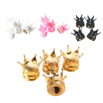 

4 Pcs Universal King Queen Crown Car Truck Bike Tire Air Valve Stem Caps Wheel Rims