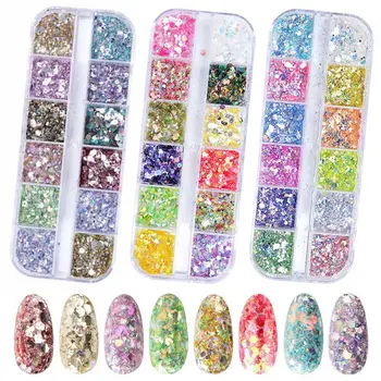 

HOT Sell 12 Grids/Sets Nail Glitter Sequin Mixed Round DIY Flake Paillette Nail Art Decorations