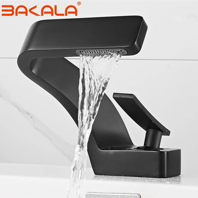 BAKALA Bathroom Deck Mounted Basin Faucet Black Sink Tap Single Hole Water Tap Hot and Cold mitigeur salle de bain mixer faucet