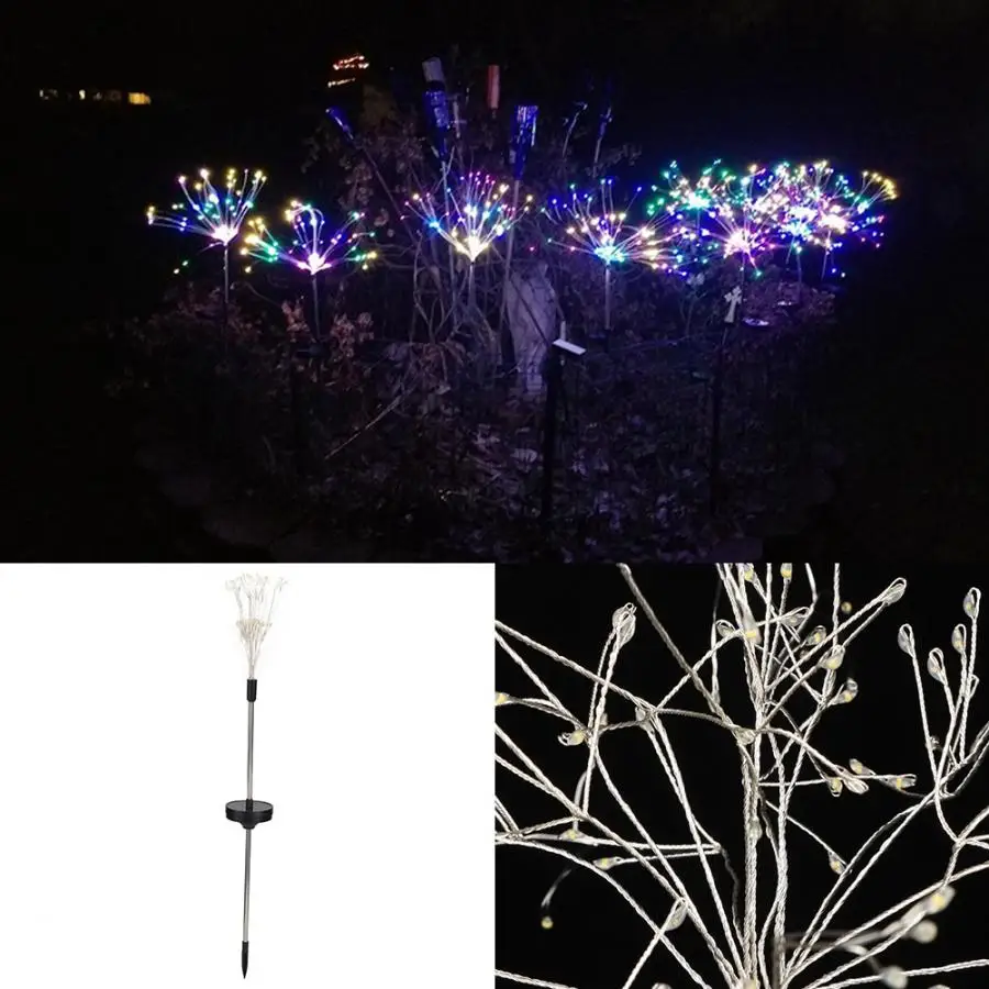 Открытый 2 шт. открытый 90LED Солнечный фейерверк свет Спайк сад Газон лампа для украшения двора рождественские струнные огни
