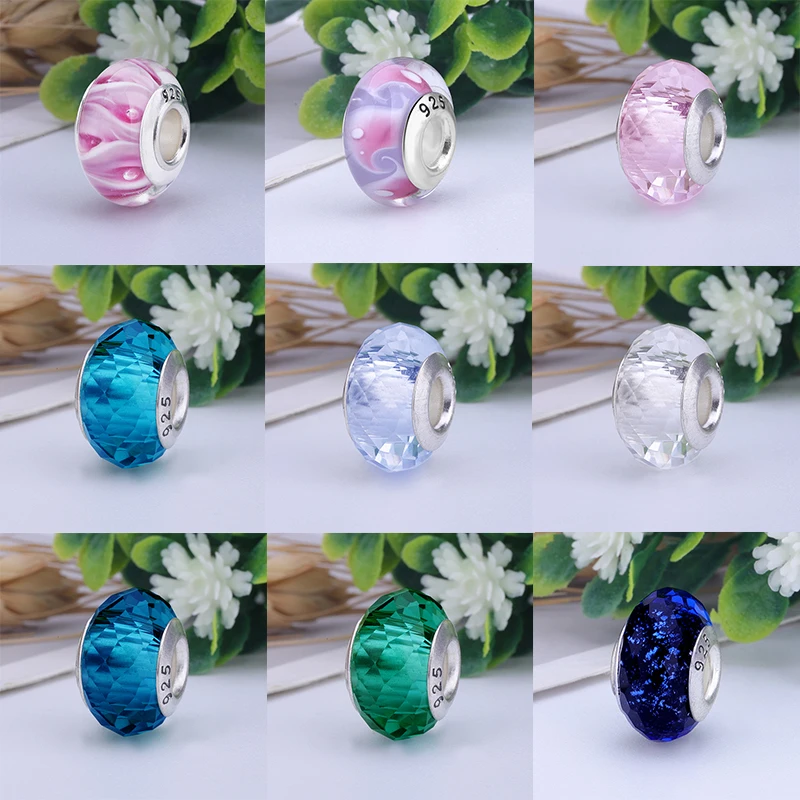 European Colorful Lampwork Glass Beads Murano Plastic Aolly Charm Fit Pandora Bracelet Bangle Women Girl DIY Jewelry Dropship