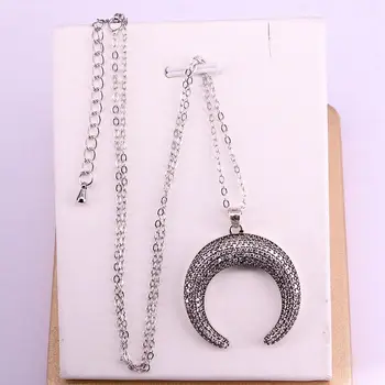 

4PCS, Antique Silver Color Clear CZ Crystal Double Horn/Moon Pendants Necklaces Fashion Jewelry Chain elegant Gift For Women Men