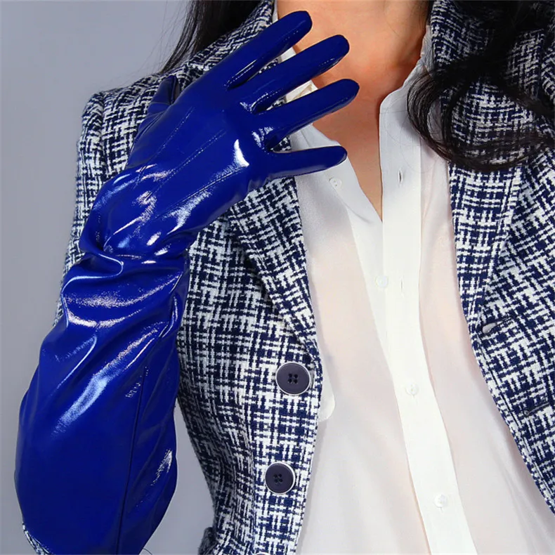 50cm Patent Leather Long Gloves Big Sleeve Lantern Sleeve Emulation Leather Bright Leather Bright Rose Red Female WPU12-50W