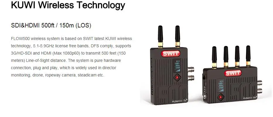 SWIT Беспроводная передача FLOW500 SDI HDMI 500ft 150m Система HDMI SDI видео передатчик приемник для DSLR камеры Gimbals