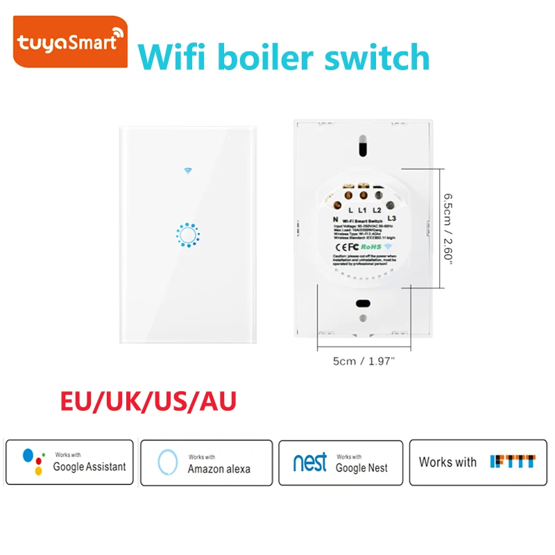 

EU/UK/US/AU Wifi boiler switch smart touch panel Tuya App remote control voice timer water heater work with Alexa google home