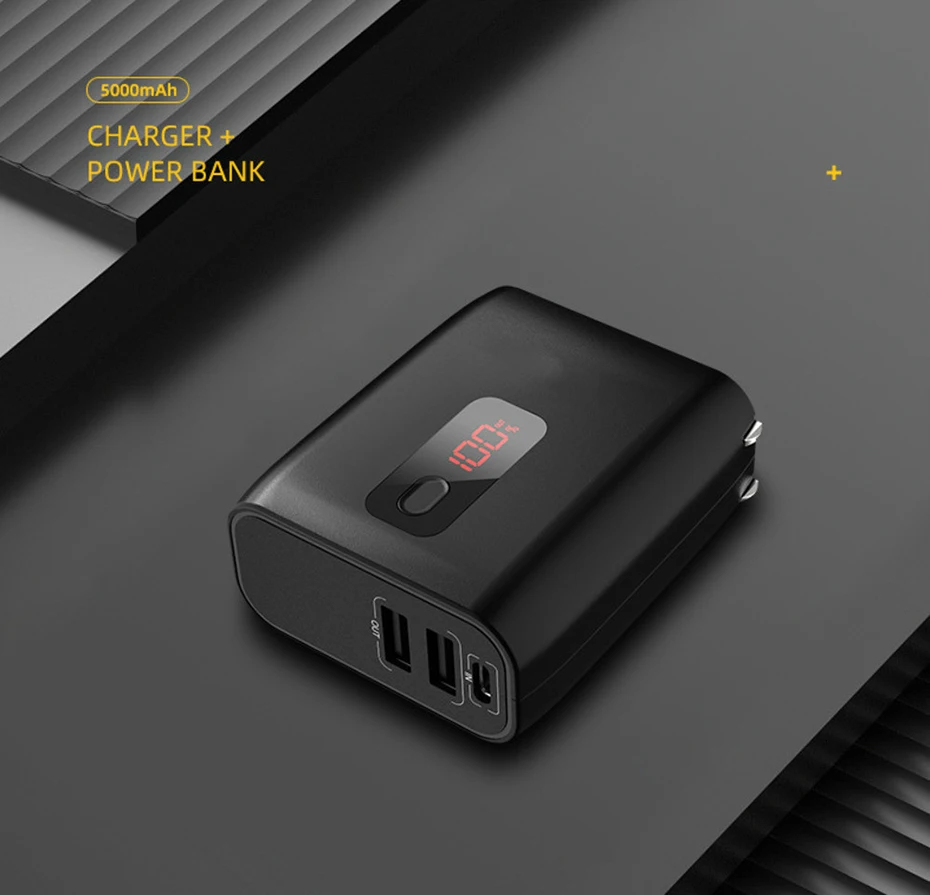 Vogek Складная заглушка 2 в 1 USB зарядное устройство power Bank для iPhone samsung Tablet Dual USB светодиодный внешний аккумулятор