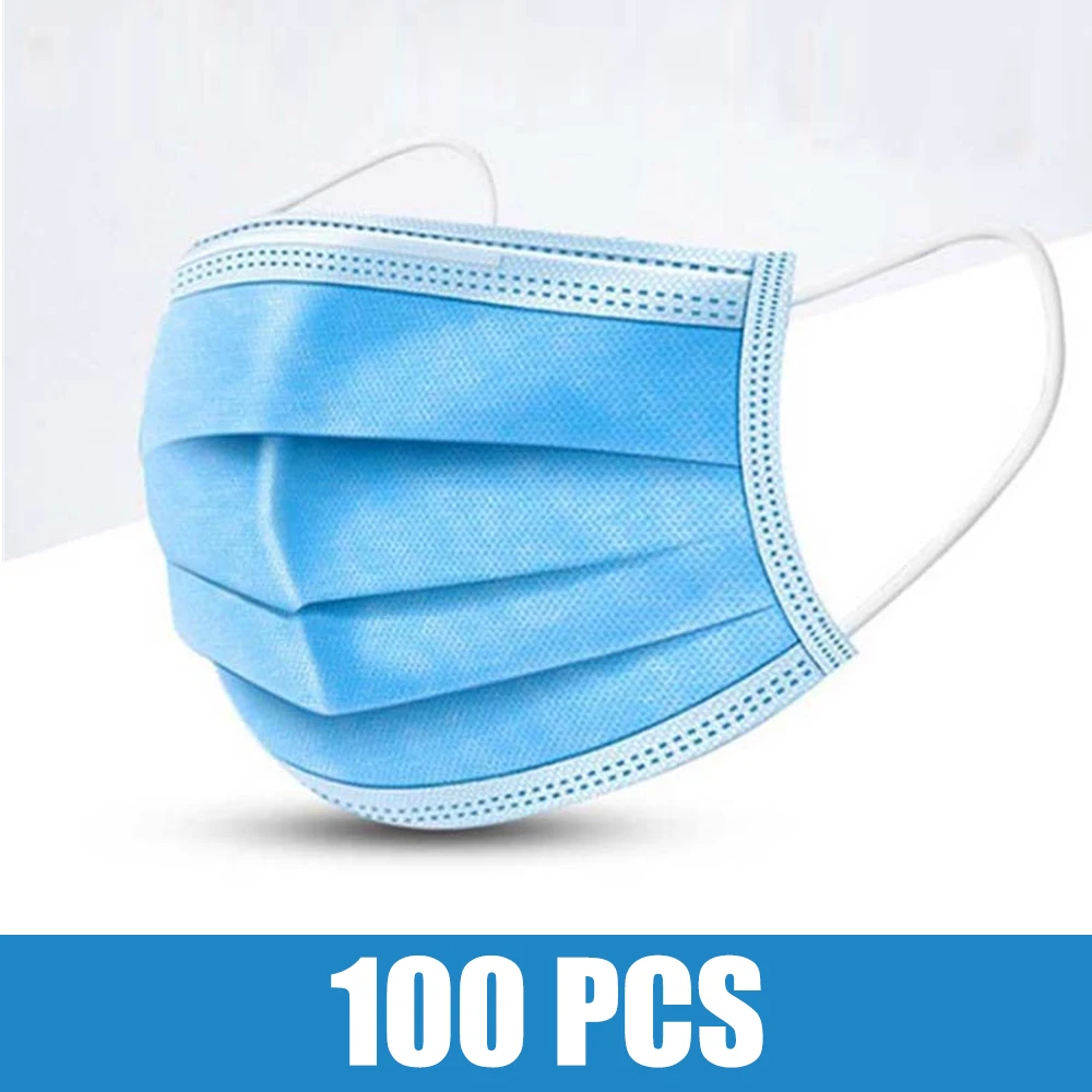 

100pcs Face Mouth Mask Disposable Protect 3 Layers Filter Dustproof Earloop Non Woven Anti Virus Mouth Masks 48 hours Shipping
