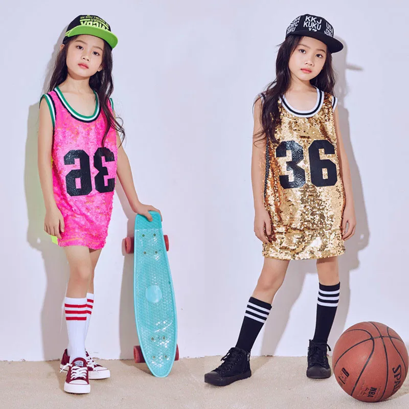 Танцевальные костюмы в стиле хип-хоп для девочек, майка с пайетками, топы для современных джазовых танцев, детская одежда для уличных