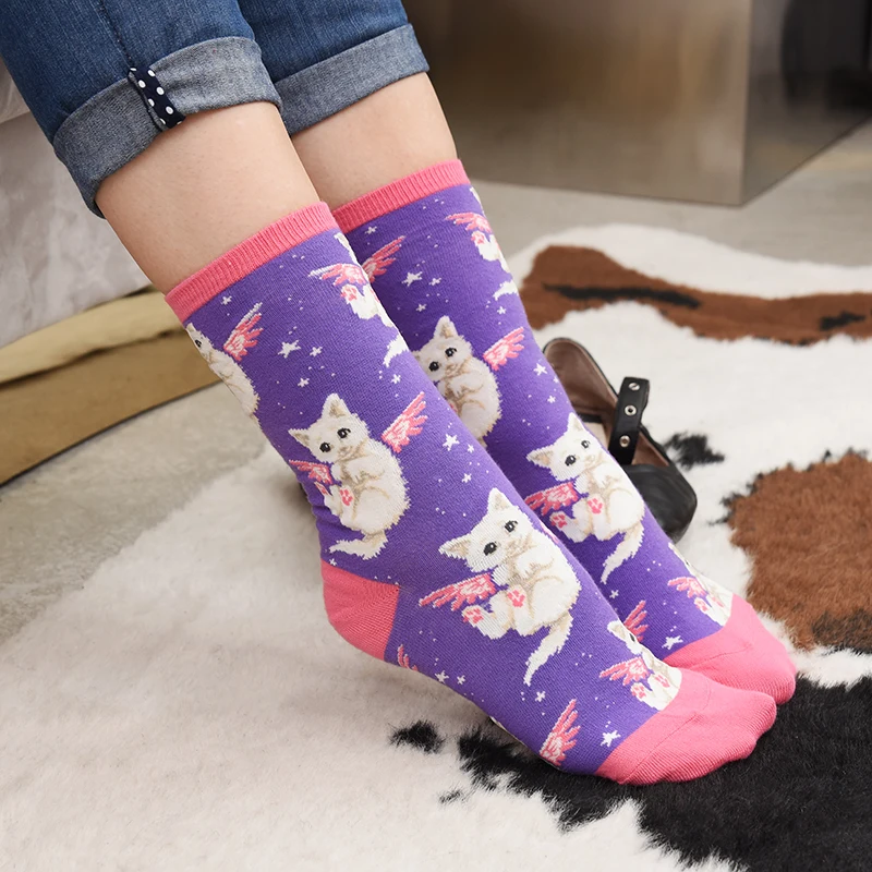 Высокие носки meia medias de mujer длинные calcetines divertido с животным принтом moda зима осень happy sheer Новинка Хлопок Женские