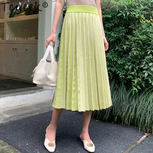 Tcyeek/юбка большого размера, женские модные юбки, женская зимняя трикотажная длинная Плиссированная юбка, осенняя черная Faldas Jupe Femme ZX713