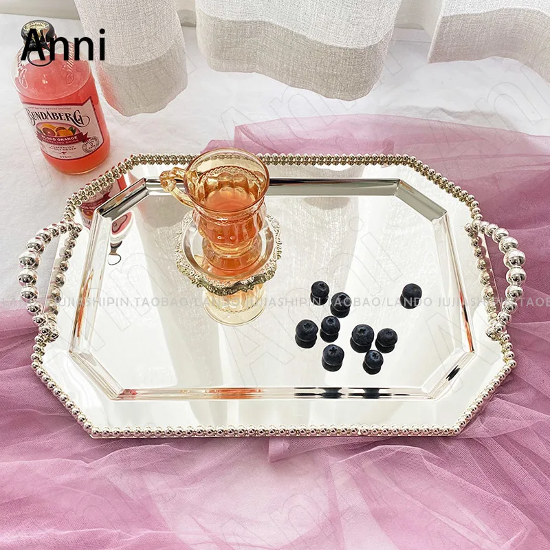 

Creativity Bead Embellishment Trays Decorative European Modern Iorn Afternoon Tea Cake Dessert Food Tray Wedding Decoration