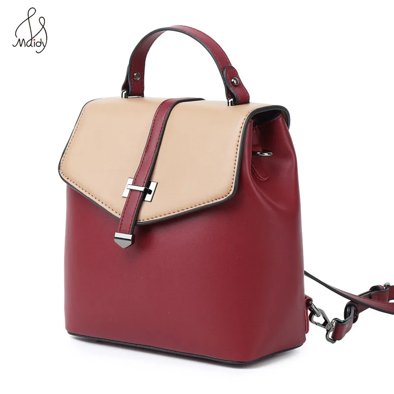 

Vintage Female Contrast Color Women Multifunction Backpack Cowhide Leather Backpack Travel Shoulder Bag Large Capacity Backpacks