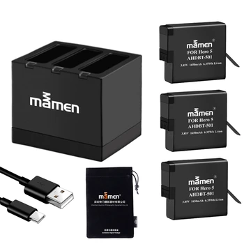 

Mamen 3Pcs for Gopro 501 Go Pro AHDBT 501 Digital Battery + Type-C Charger for GoPro Hero 5 6 7 Black Sports Action Camera Batte