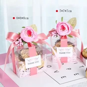 

7x7x7cm /8x8x8cm DIY new 10pcs pink color flower wedding packaging box personality handmade custom European creative candy boxes