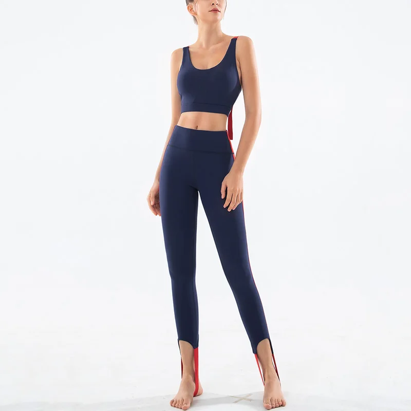 Women Seamless Yoga Sets High Waist Gym Leggings Contrast Stitching Shirts Suit Sleeveless Fitness Workout Sports Yoga Sets