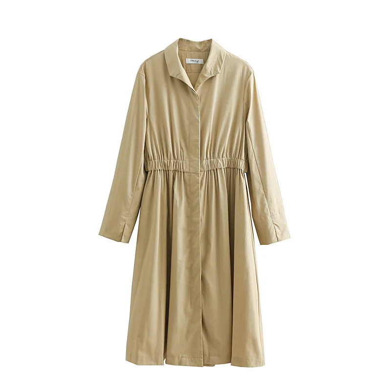 

2019 Spring New Style French Style Waist Hugging Dress Women's Slimming Versatile by Age Solid Color Shirt Dress Mid-length