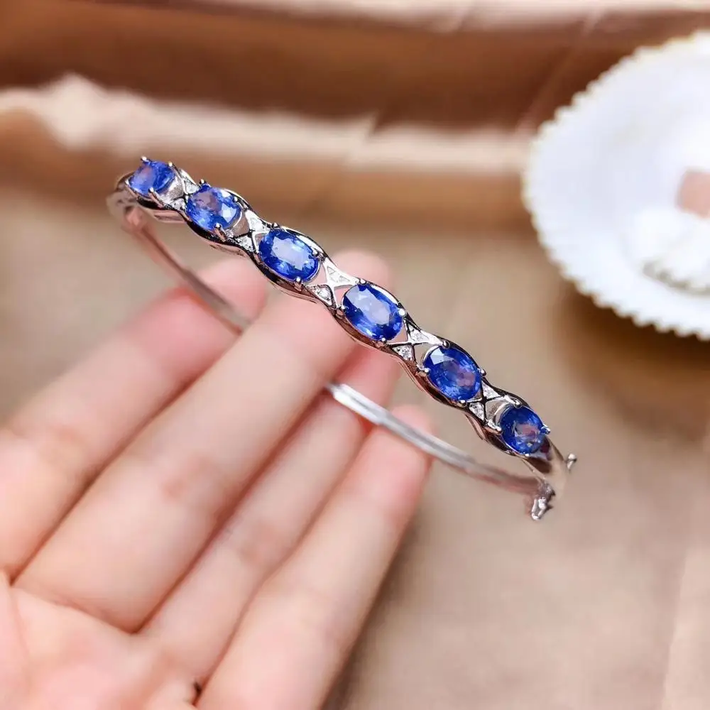 exquisite bangle natural sapphire popular blue sapphire gemstone bracelet  women jewelry 925 sterling silver girl birthday gift - AliExpress