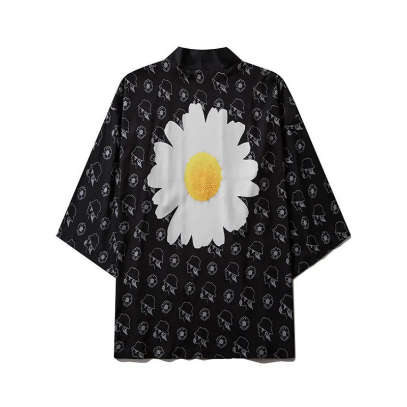

Japanese Samurai Daisy Print Kimono Cardigan Shirts Streetwear Men Hip Hop Harajuku Casual Thin Summer Tops Hawaiian Shirt
