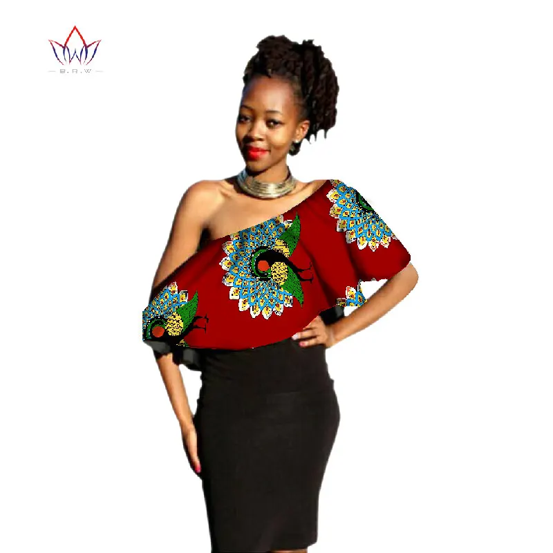 

African Style Customized Print T Shirt Woman Sleeveless African Print Dashiki Slash Neck Fashion Top Tees Plus Size WY592