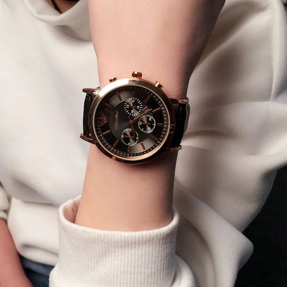 

Europe And America Fashion MEN'S Watch Alloy Genuine Product Leather Strap Watch Large Dial Casual Leather Belt Calendar Watch
