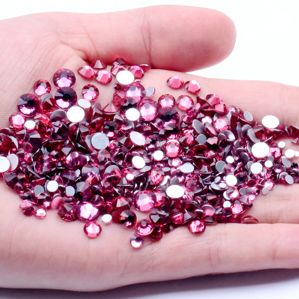 Non Hotfix Crystal Rhinestones Rose Color SS3-SS34 Decoration Flatback Round Glue On Strass Stones DIY 3D Nail Art Supplies