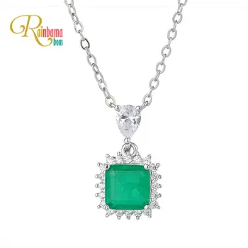 

Rainbamabom Vintage 925 Solid Sterling Silver Emerald Gemstone Birthstone Wedding Pendent Party Necklace Fine Jewelry Wholesale
