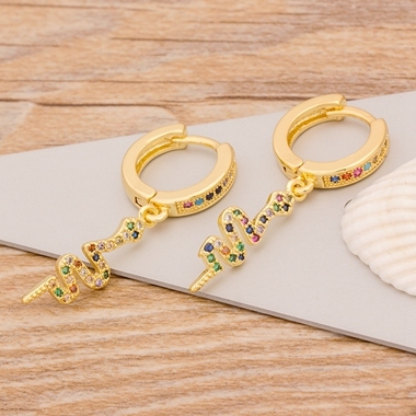 Design Personality AAA Copper Zircon Snake Earrings for Women Girl Fashion Trendy Hip Hop Statement Party Jewelry Gift