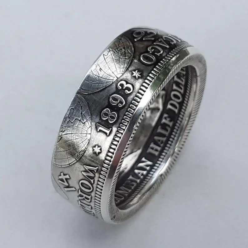 

Classic Coin Ring Vintage Morgan Half Dollar "America" Engraved In 1945. We Believe We Will Collect Jewelry