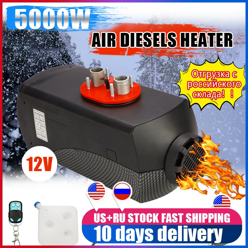 5000W 12V Car Diesels Air Parking Heater 2 Air Outlet With Remote Control LCD Monitor For RV Motorhome Trailer Trucks Boats