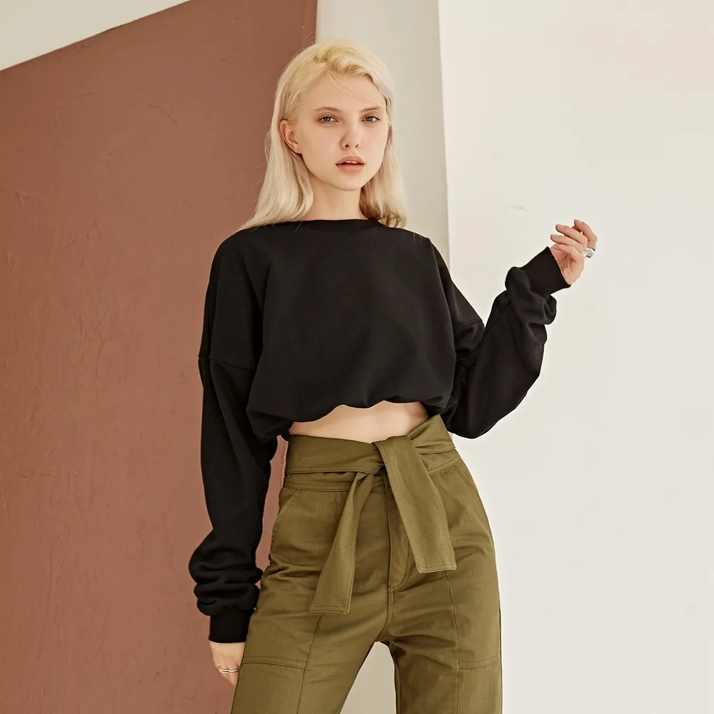 Осенняя укороченная Женская толстовка с завязками на талии, однотонный короткий пуловер, укороченный топ, толстовка, Polerones Mujer WH0002