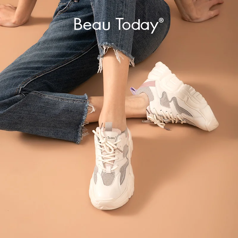 Женские сетчатые кроссовки BeauToday Разноцветные Повседневные из спилка на