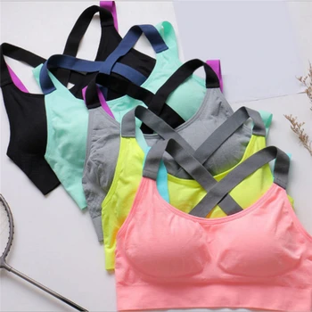 

Cross Back Women Sports Bra Quick Dry Padded Shockproof Gym Fitness Running Sport Brassiere Tops Push Up Bras