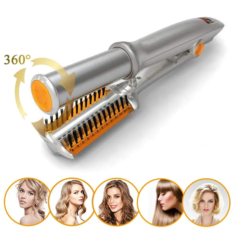 2 в 1 Керамический выпрямитель для волос и бигуди Профессиональный нано-титановый плоский утюжок против завивки утюжок с регулируемой температурой - Цвет: Silver