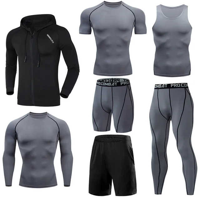 6/7pcs Dry Fit Sport Set Men Sport Running Sets Basketball Tight Sport