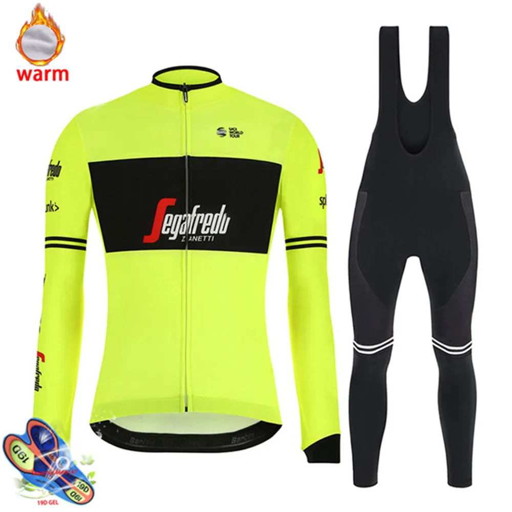 

2019 Winter Thermal Fleece Warm Cycling Jersey Set Thermal Cycling Clothing Mtb Riding Apparel Ropa Ciclismo Fluorescent Green
