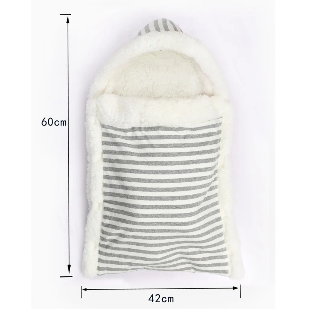 2019Thick warm striped lambskin hug blanket stroller sleeping bag hug Newborn Infant Baby Boy Girl Swaddle Sleeping Wrap Blanket