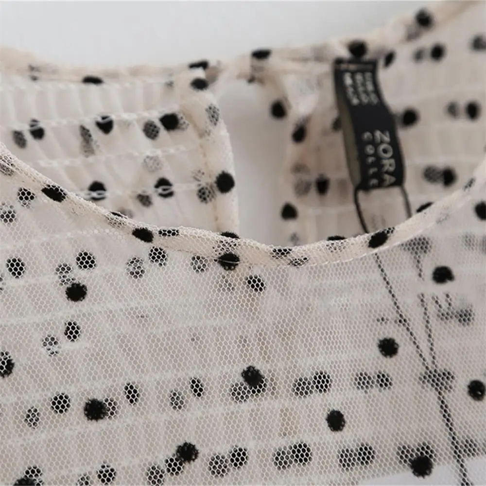 Goedkoop Zomer 2019 Nieuwe Casual Kraag Zeven Mouwen Gelamineerd Decoratieve Wave dot Mesh Top Shirt