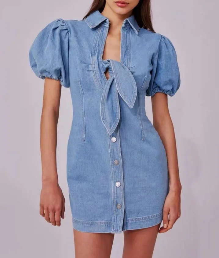 

2020 New Arrival Women Dress Puff Sleeve Blue Black Elegant Fashion Bow Banquet Sexy Bodycon Evening Party Dress Mini